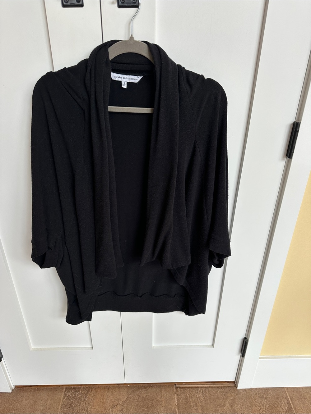 cupcakes & cashmere Black Open-Front Draped Sweater Size S